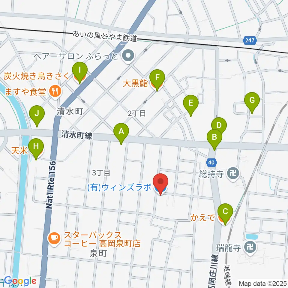 ウィンズラボ 貸しスタジオ・Jクラブ周辺のファミレス・ファーストフード一覧地図