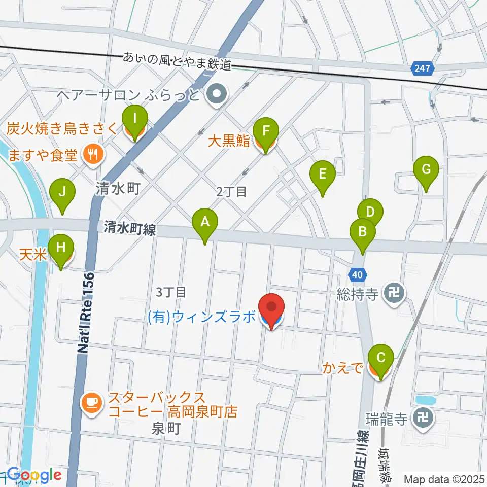 ウィンズラボ 貸しスタジオ・Jクラブ周辺のファミレス・ファーストフード一覧地図