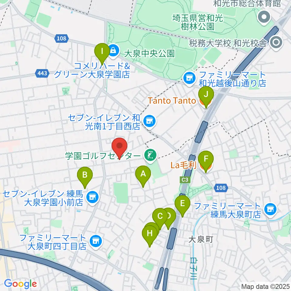 アキヤマフルート周辺のファミレス・ファーストフード一覧地図