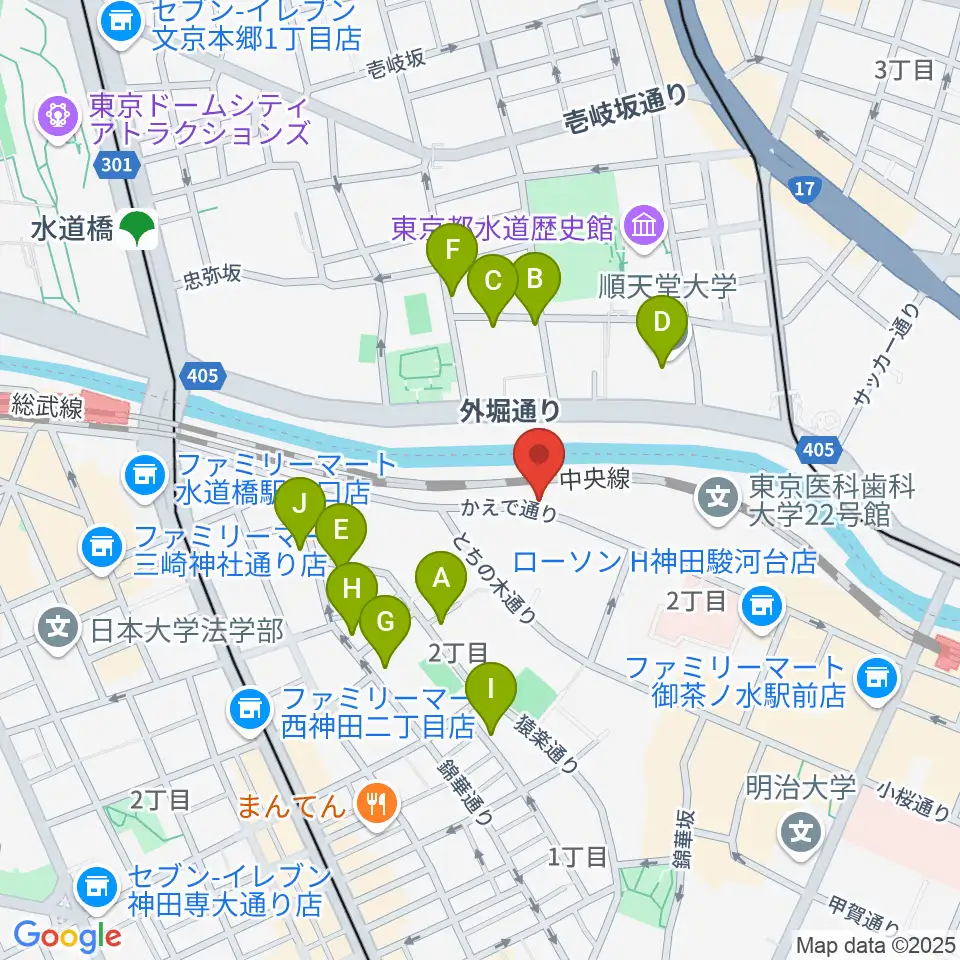 スズキ・メソードお茶の水センター教室周辺のファミレス・ファーストフード一覧地図