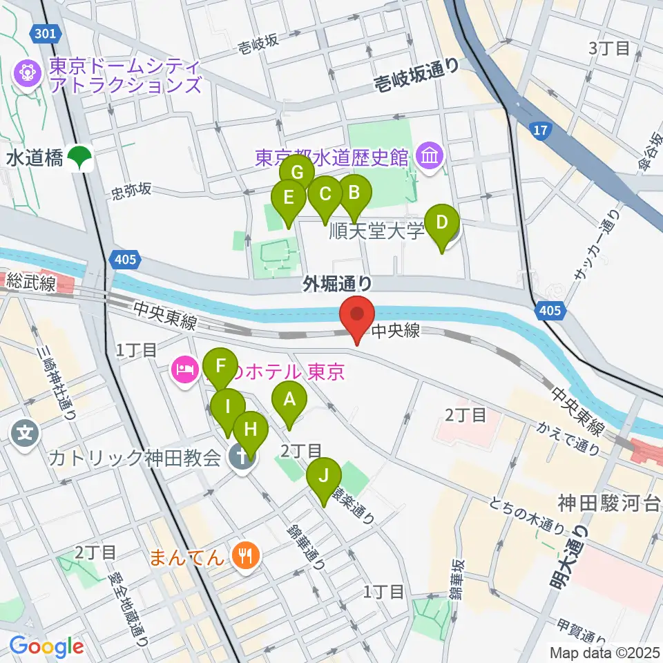 スズキ・メソードお茶の水センター教室周辺のファミレス・ファーストフード一覧地図