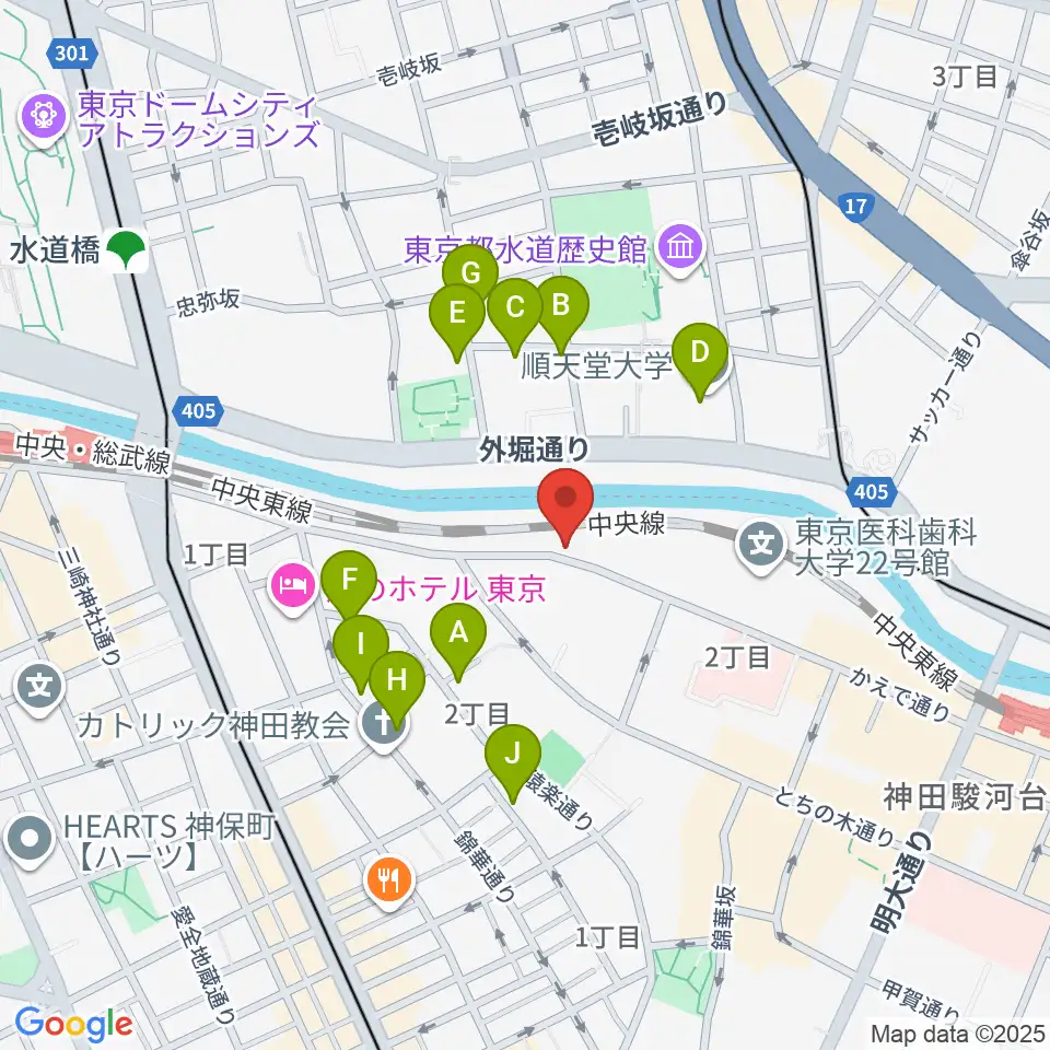 スズキ・メソードお茶の水センター教室周辺のファミレス・ファーストフード一覧地図