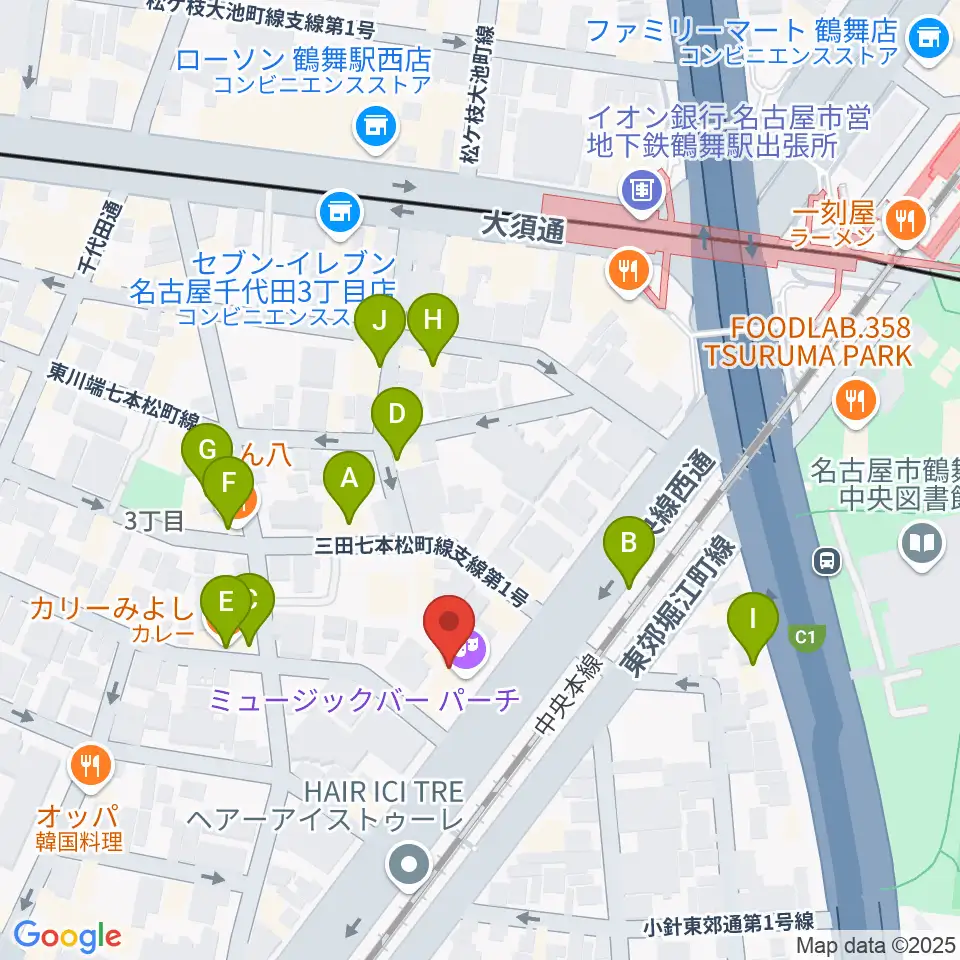 管楽器リペア「松田工房」周辺のファミレス・ファーストフード一覧地図