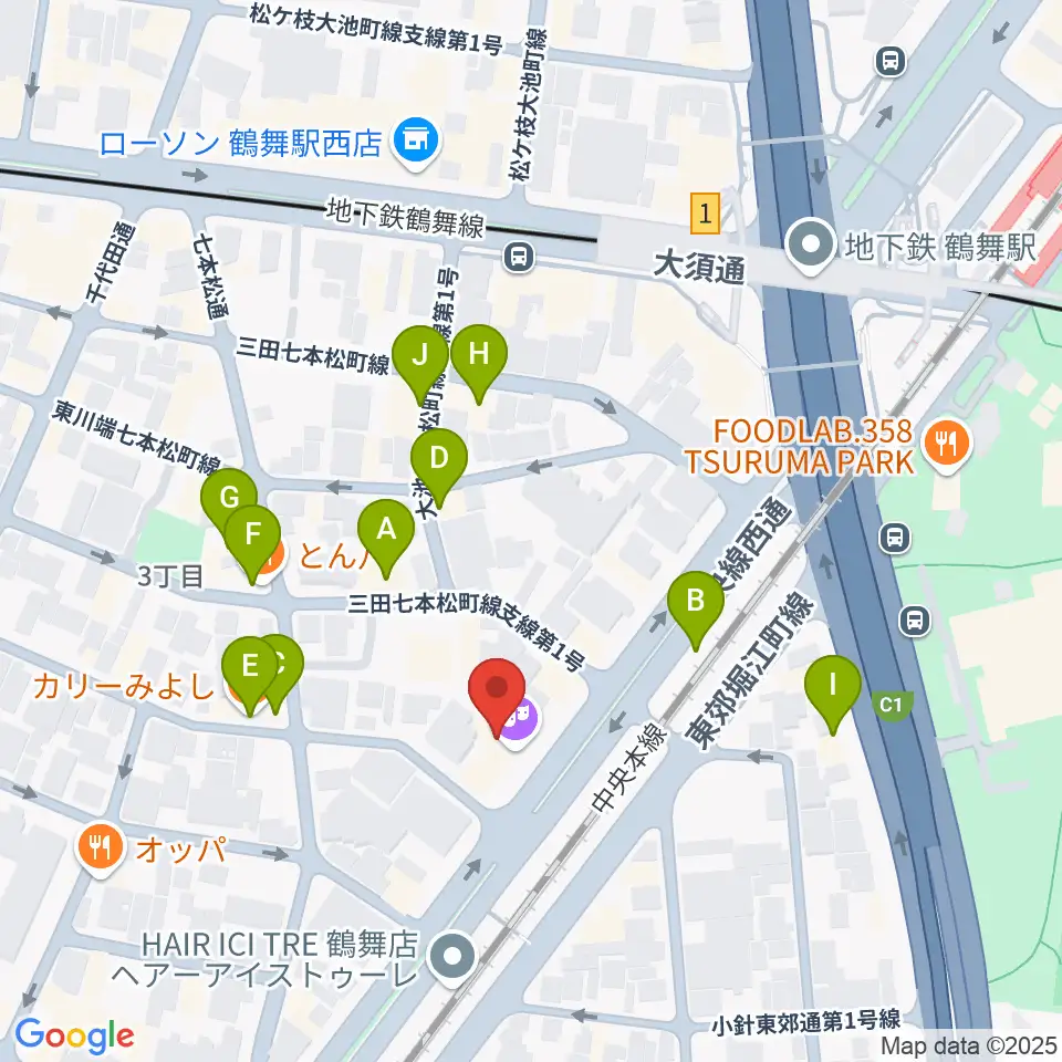 管楽器リペア「松田工房」周辺のファミレス・ファーストフード一覧地図