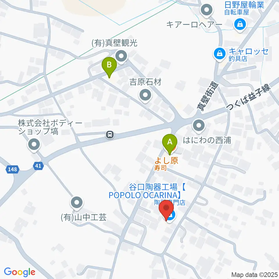 谷口陶器工場 POPOLOオカリナ周辺のファミレス・ファーストフード一覧地図