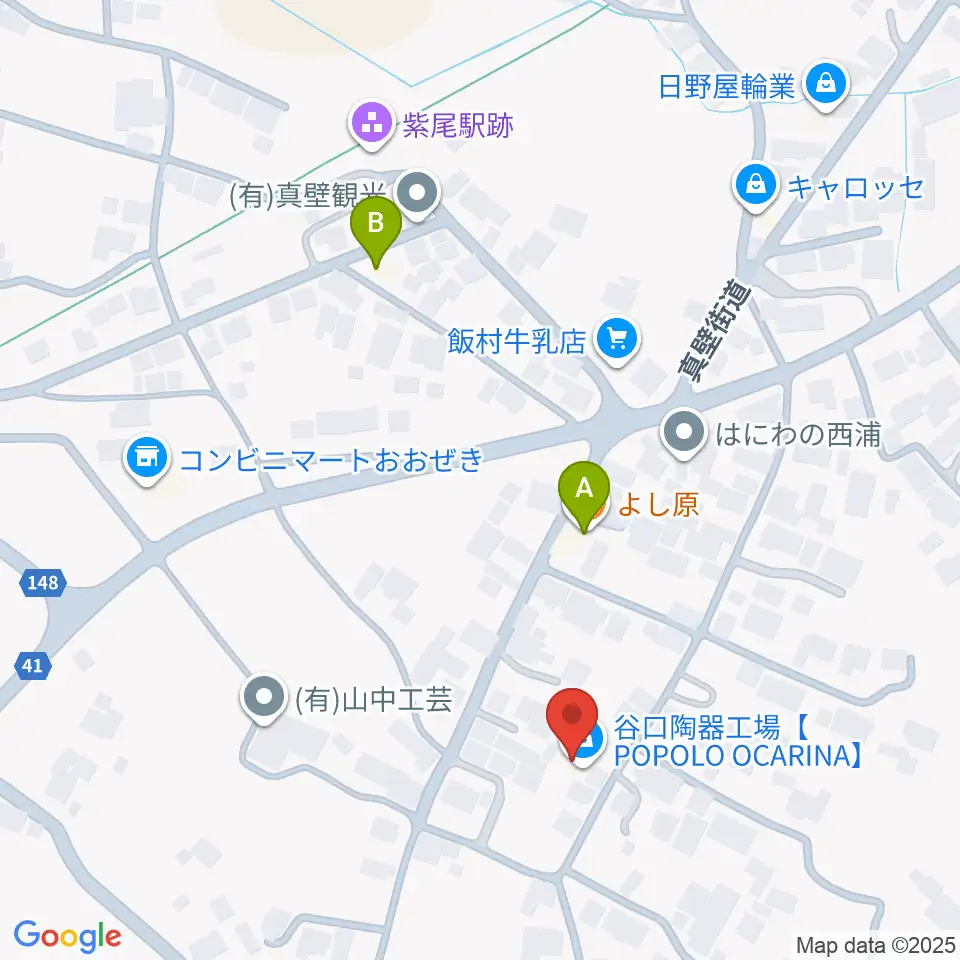 谷口陶器工場 POPOLOオカリナ周辺のファミレス・ファーストフード一覧地図