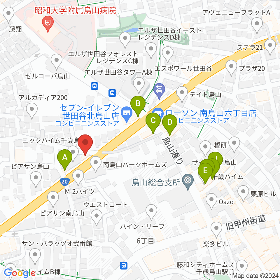 ベヒシュタイン・ジャパン本社ショールーム周辺のファミレス・ファーストフード一覧地図