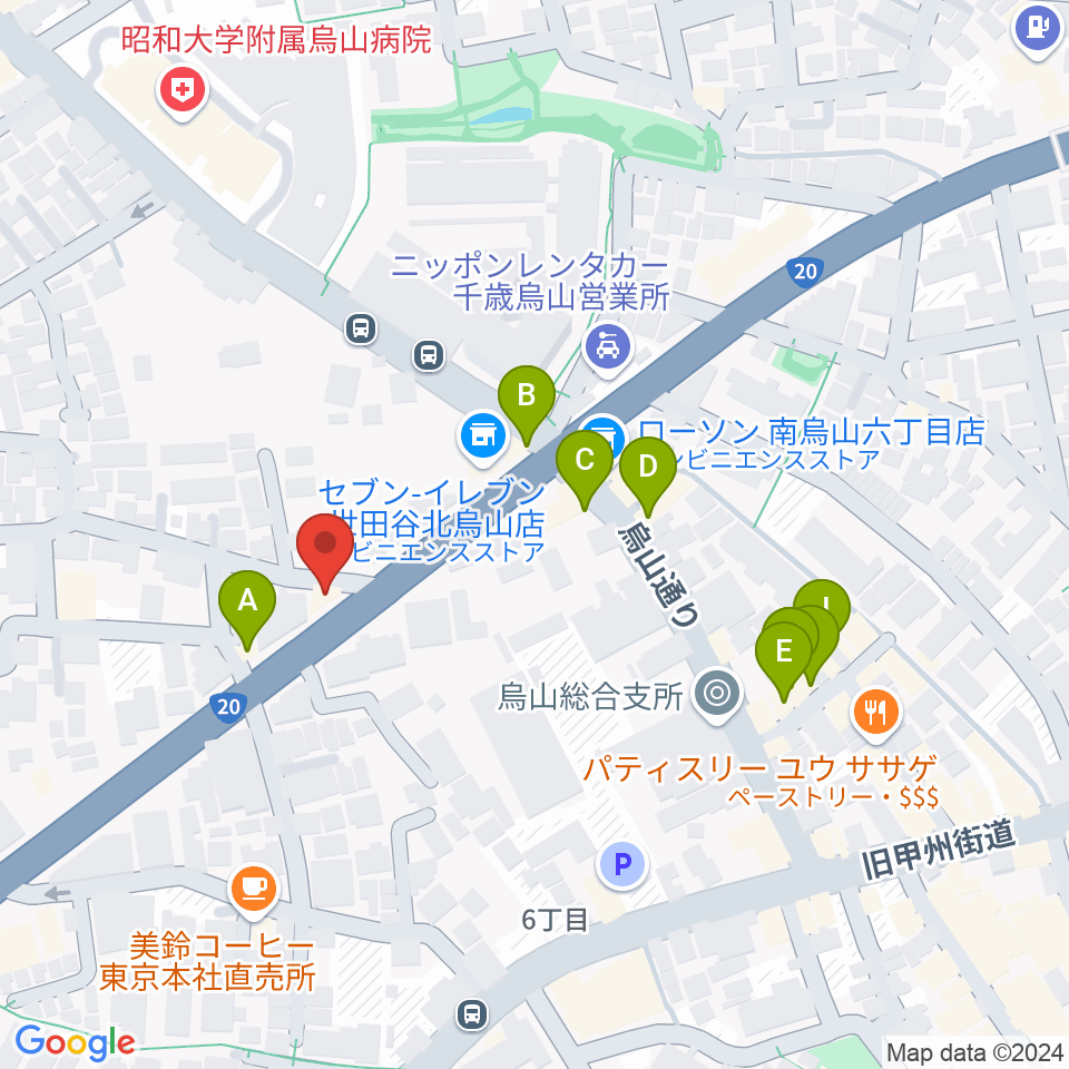 ベヒシュタイン・ジャパン本社ショールーム周辺のファミレス・ファーストフード一覧地図