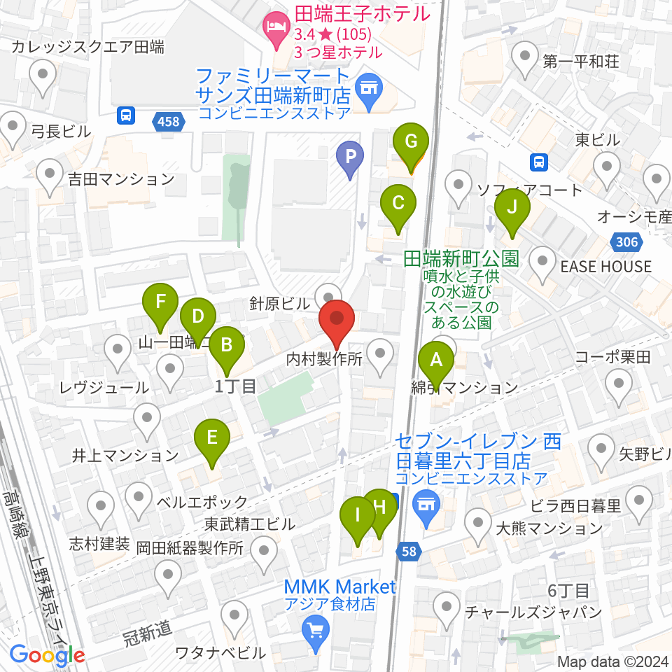 ナイトオカリナ周辺のファミレス・ファーストフード一覧地図