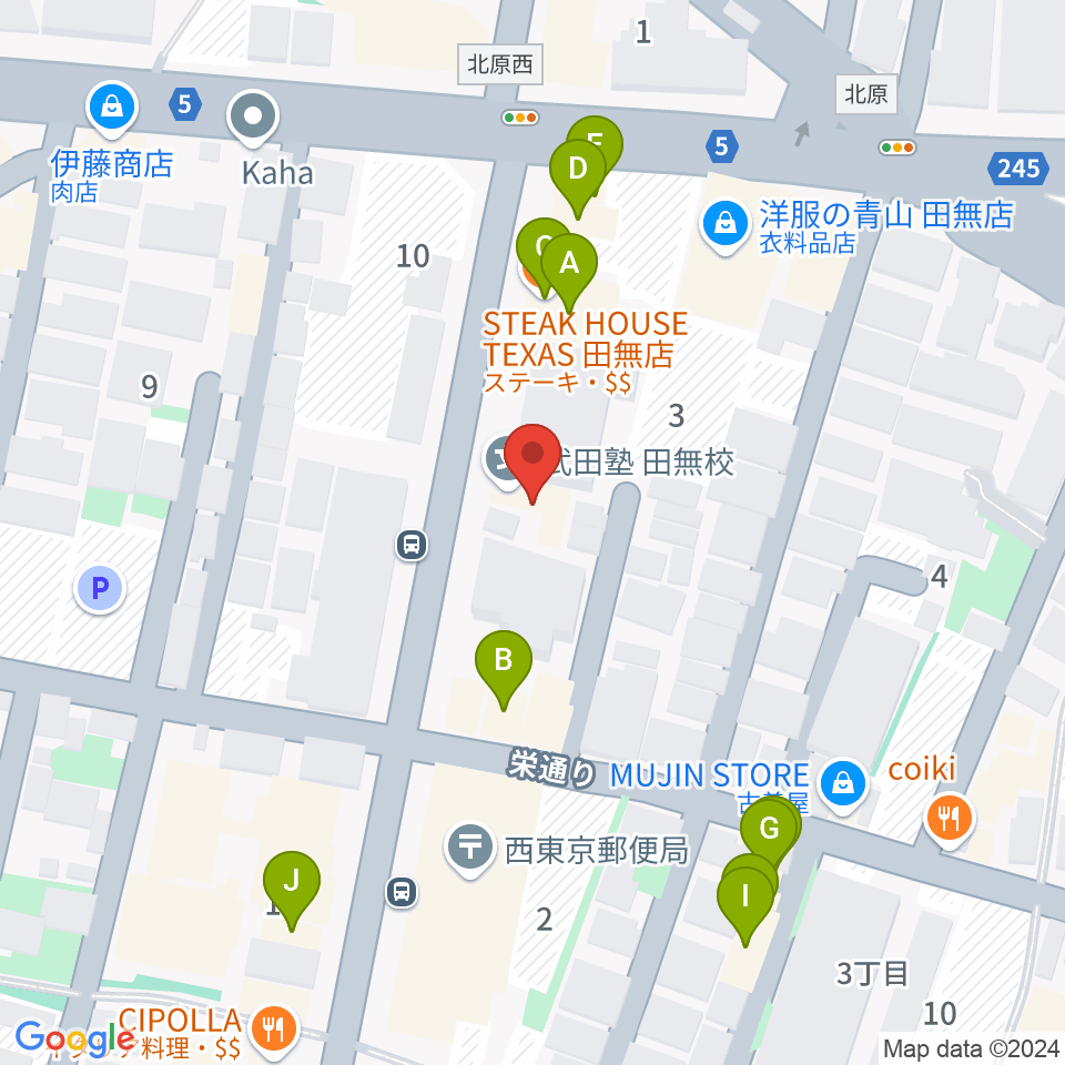 DCAKミュージックスクール周辺のファミレス・ファーストフード一覧地図