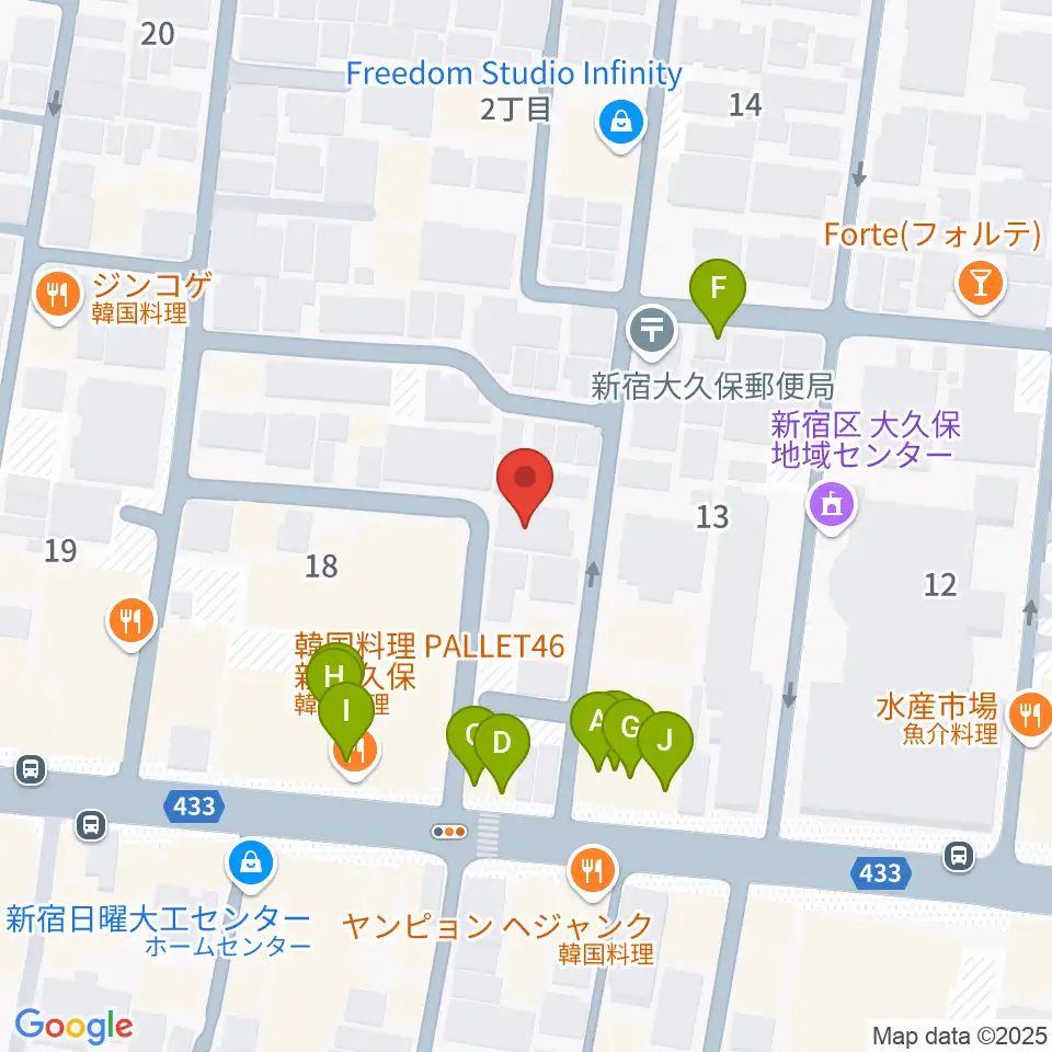 グローバル管楽器技術学院周辺のファミレス・ファーストフード一覧地図