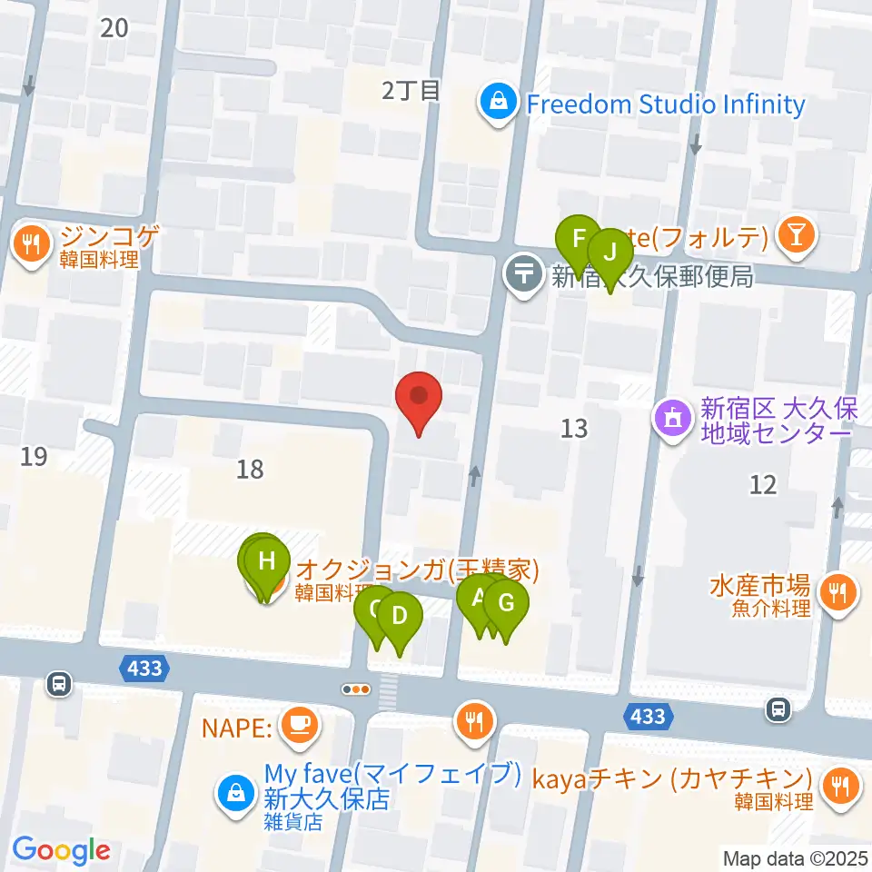 グローバル管楽器技術学院周辺のファミレス・ファーストフード一覧地図