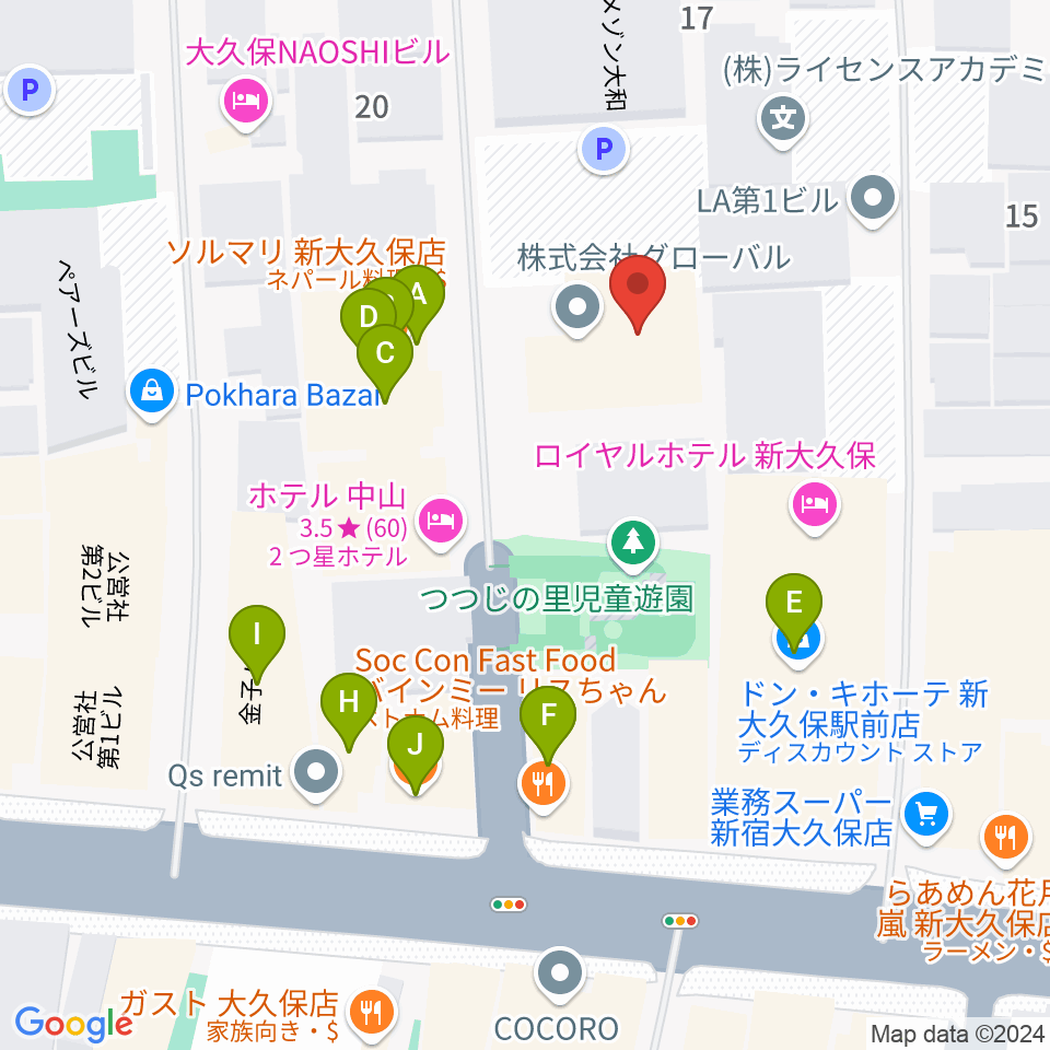 株式会社グローバル周辺のファミレス・ファーストフード一覧地図