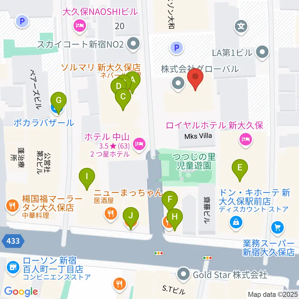 株式会社グローバル周辺のファミレス・ファーストフード一覧地図