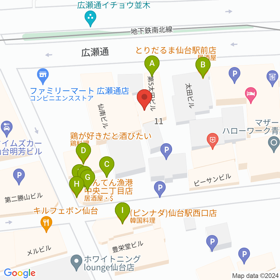 グレースハープ仙台店周辺のファミレス・ファーストフード一覧地図