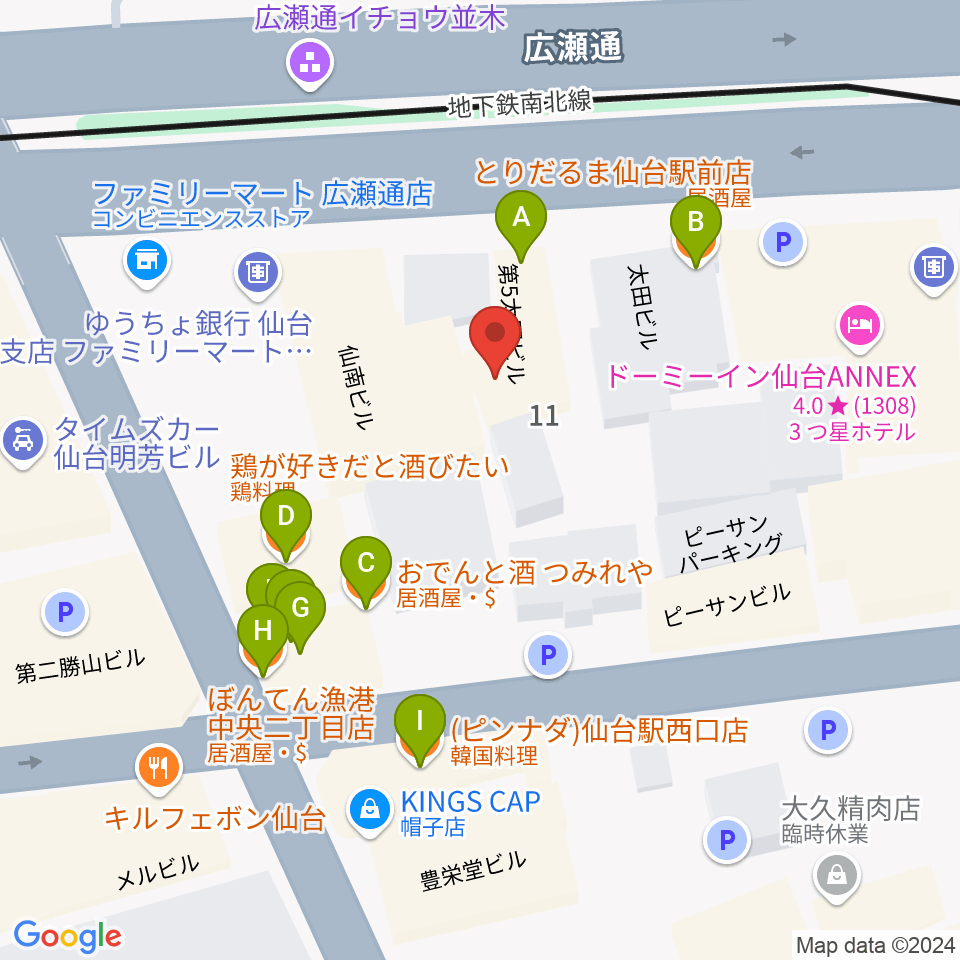 グレースハープ仙台店周辺のファミレス・ファーストフード一覧地図