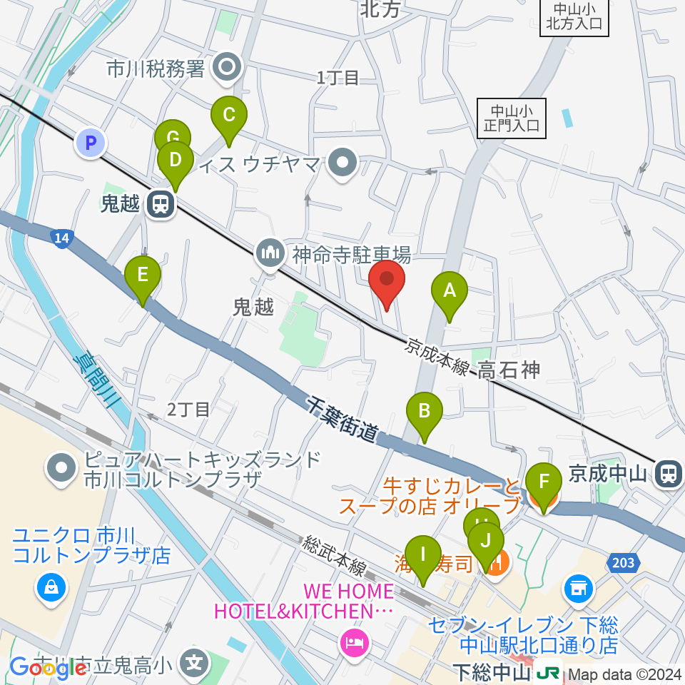 ベル音楽教室周辺のファミレス・ファーストフード一覧地図