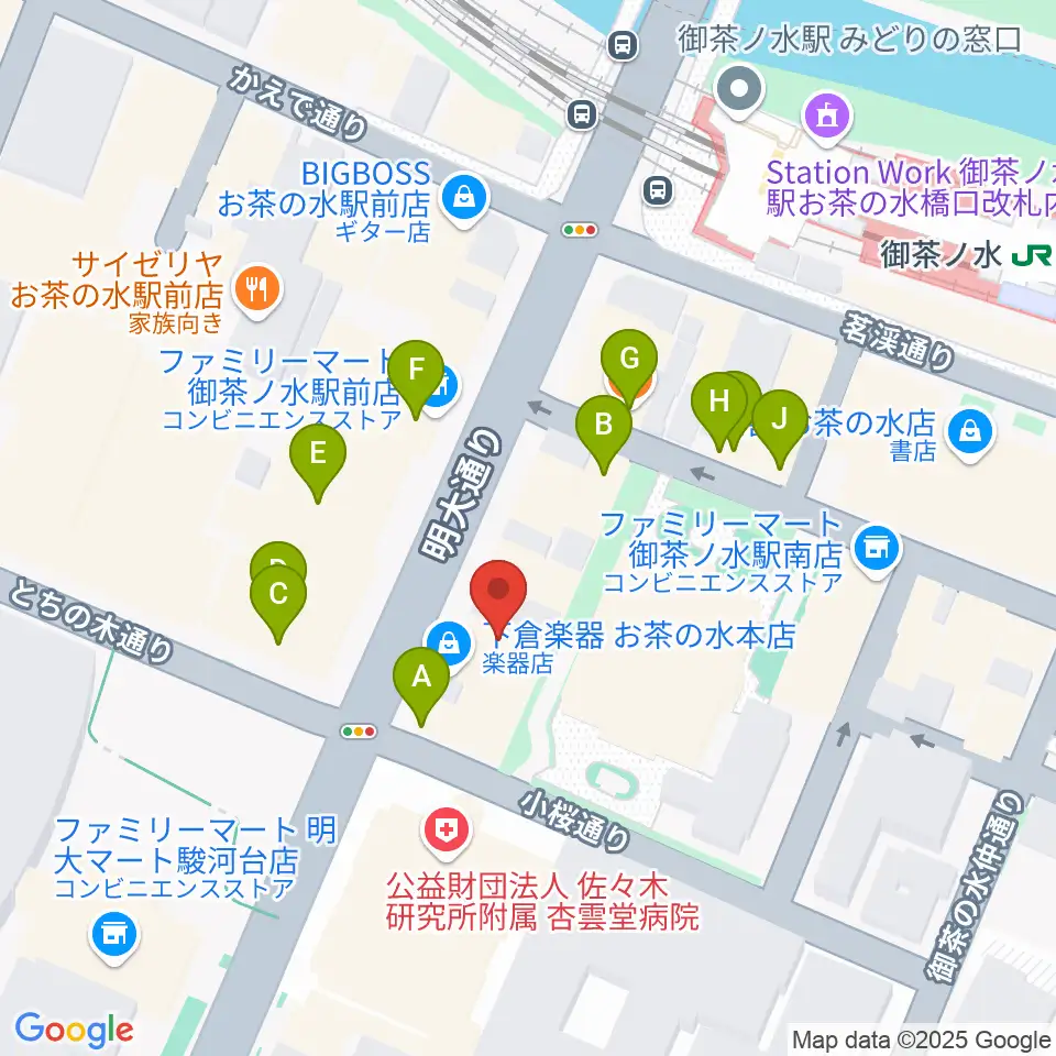 クロサワバイオリンお茶の水店周辺のファミレス・ファーストフード一覧地図