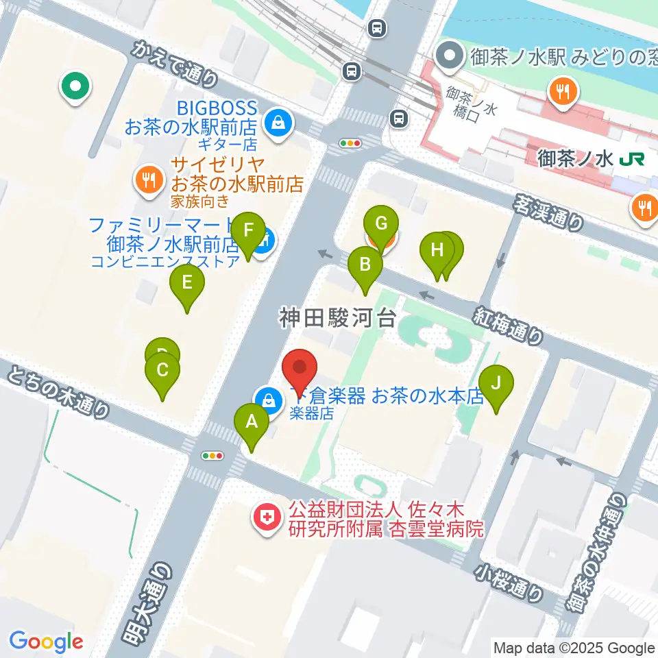 クロサワバイオリンお茶の水店周辺のファミレス・ファーストフード一覧地図