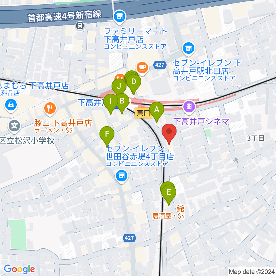 ミュージックスクール ムジカーサ周辺のファミレス・ファーストフード一覧地図