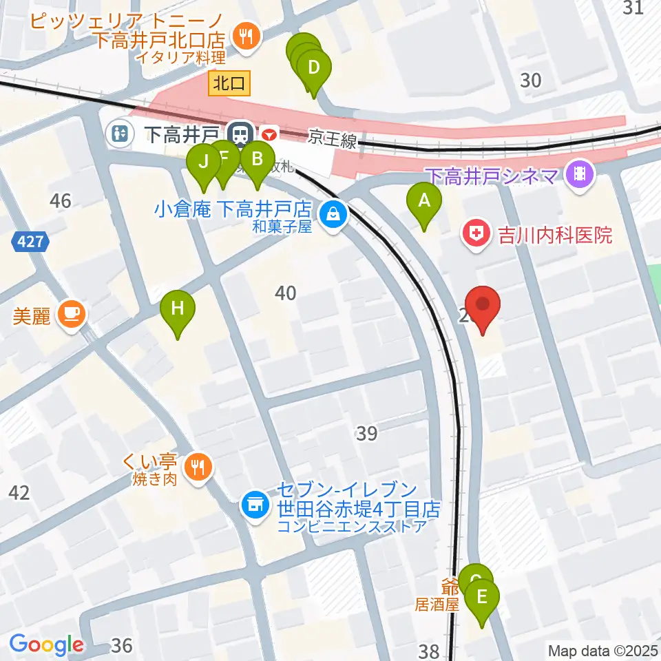 ミュージックスクール ムジカーサ周辺のファミレス・ファーストフード一覧地図