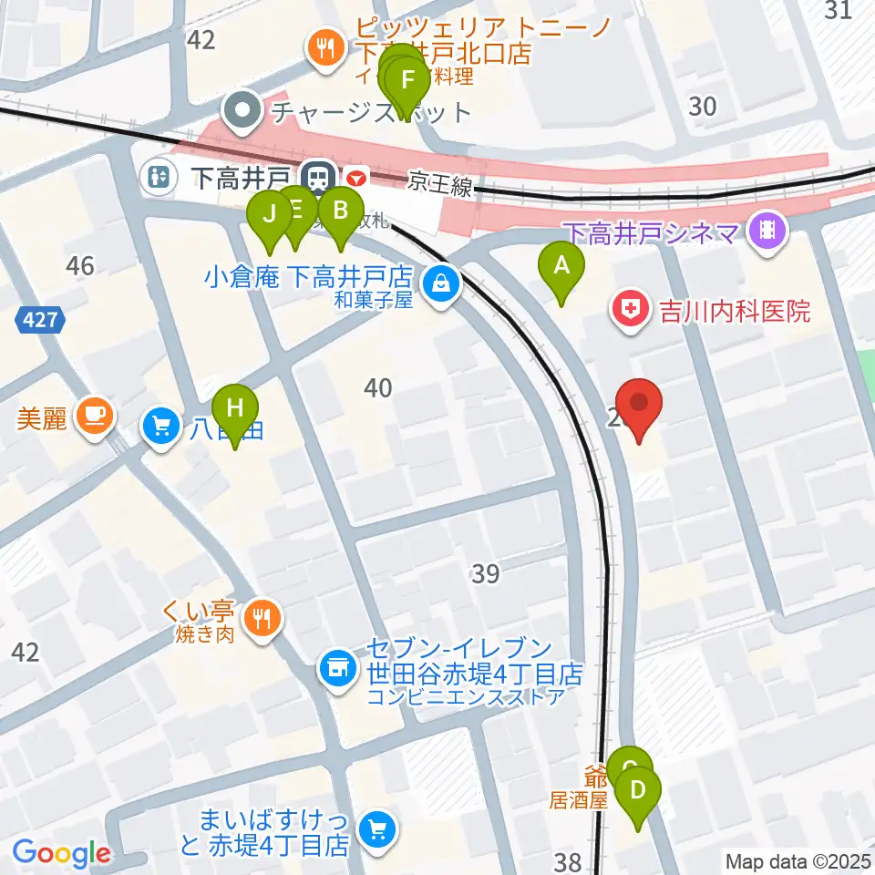ミュージックスクール ムジカーサ周辺のファミレス・ファーストフード一覧地図