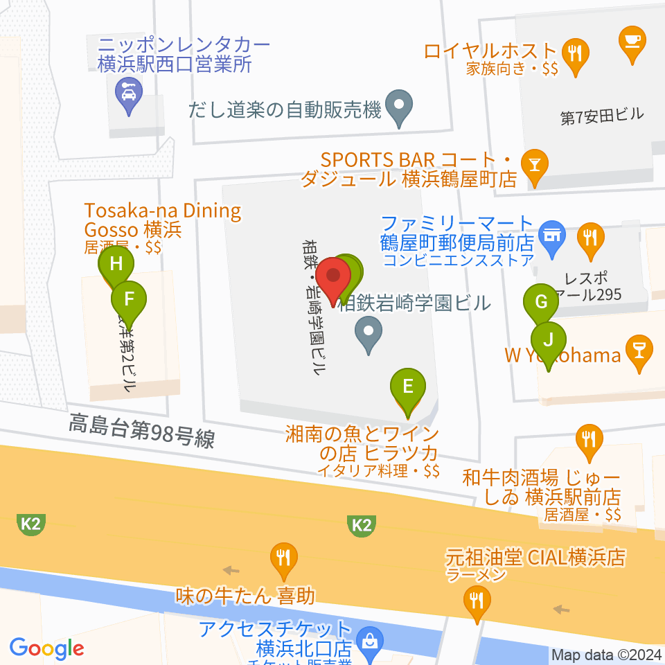 クロサワバイオリン横浜店周辺のファミレス・ファーストフード一覧地図