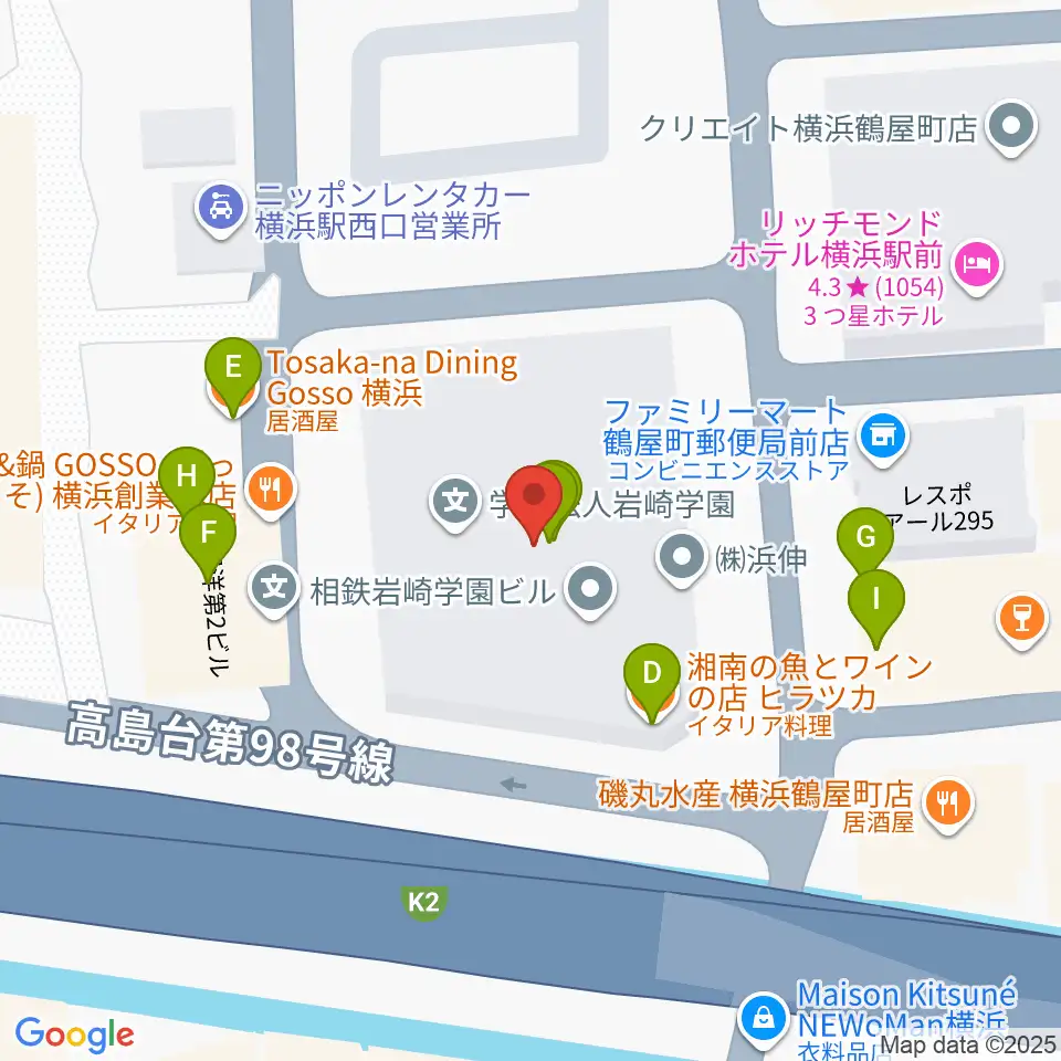 クロサワバイオリン横浜店周辺のファミレス・ファーストフード一覧地図