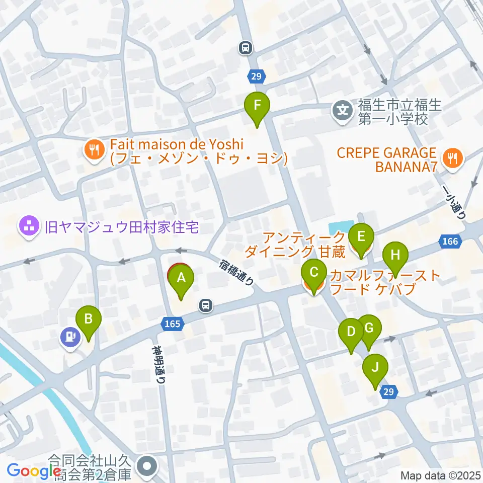 ギター工房アナグマ周辺のファミレス・ファーストフード一覧地図