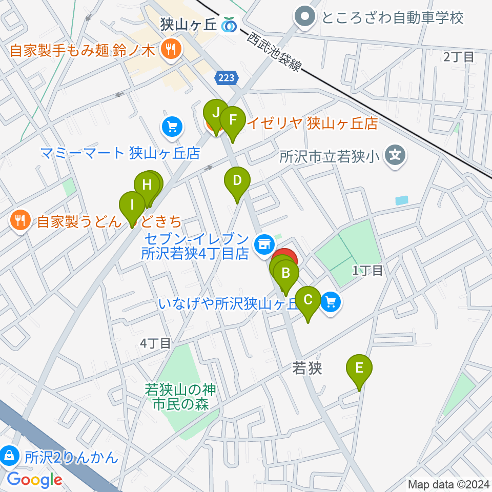 大久保ヴァイオリン工房周辺のファミレス・ファーストフード一覧地図