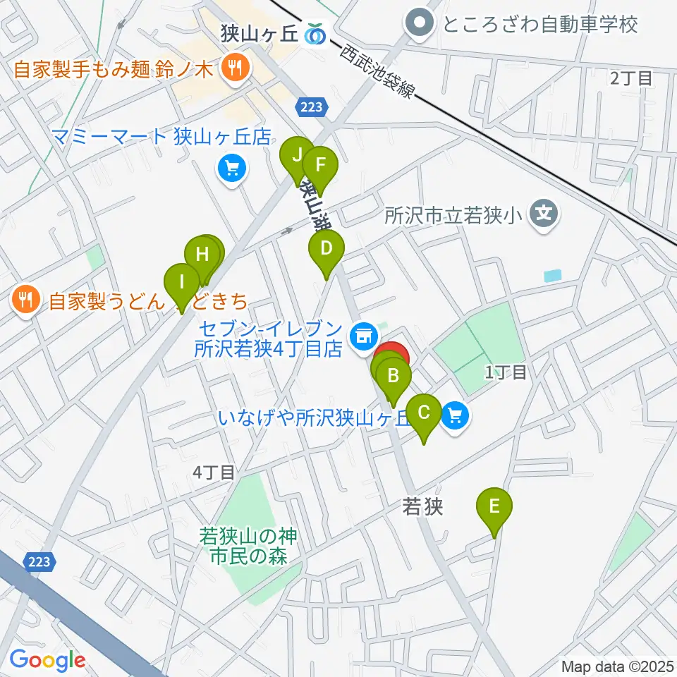 大久保ヴァイオリン工房周辺のファミレス・ファーストフード一覧地図