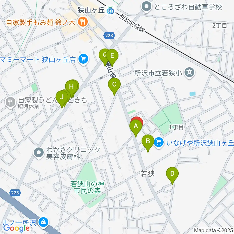 大久保ヴァイオリン工房周辺のファミレス・ファーストフード一覧地図