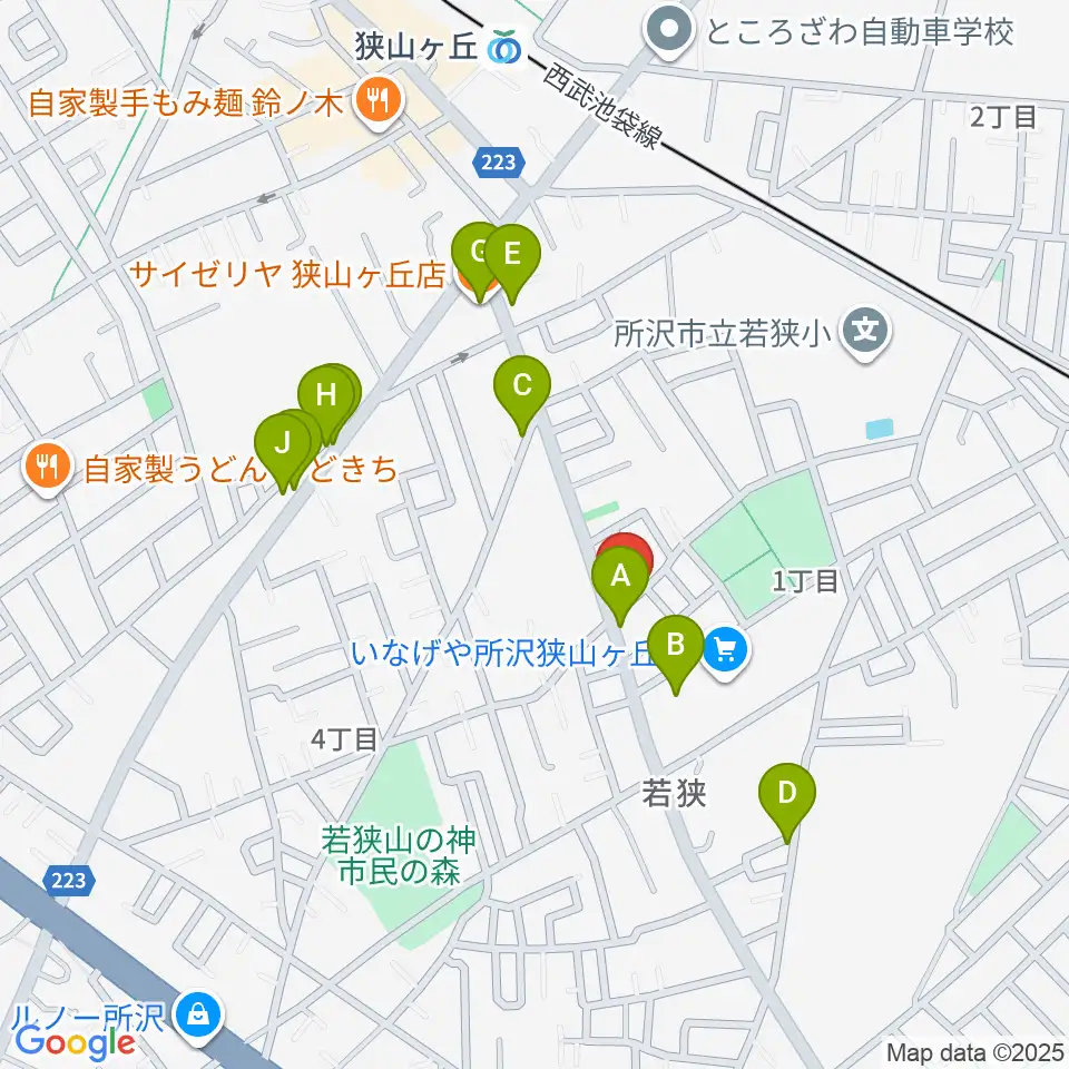 大久保ヴァイオリン工房周辺のファミレス・ファーストフード一覧地図
