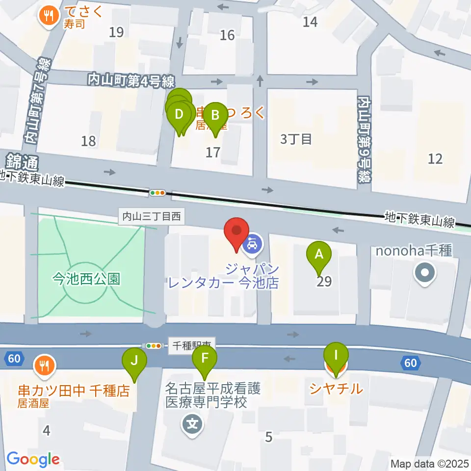 メヌエットヴァイオリン教室周辺のファミレス・ファーストフード一覧地図