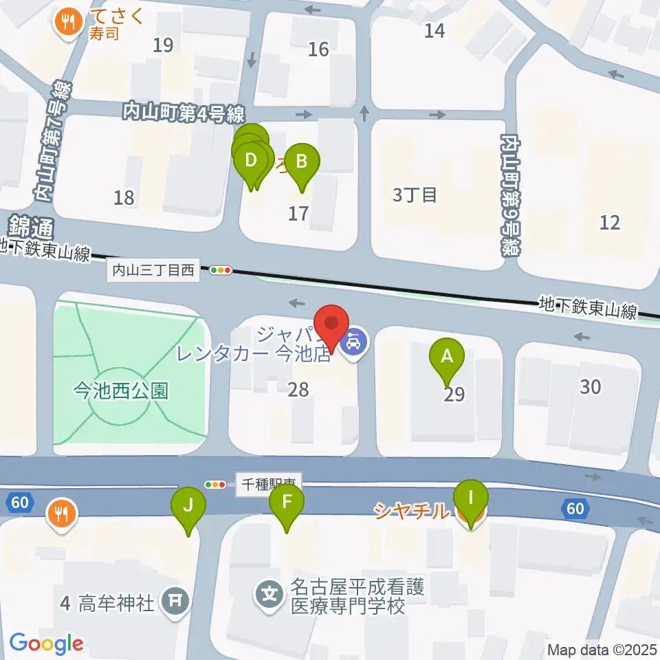 メヌエットヴァイオリン教室周辺のファミレス・ファーストフード一覧地図
