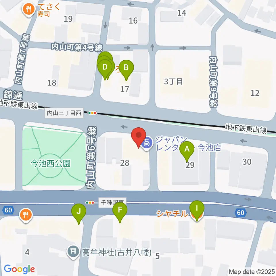 メヌエットヴァイオリン教室周辺のファミレス・ファーストフード一覧地図