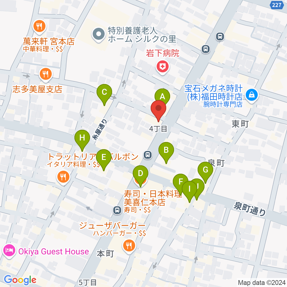 伊藤丈晃ヴァイオリン工房周辺のファミレス・ファーストフード一覧地図