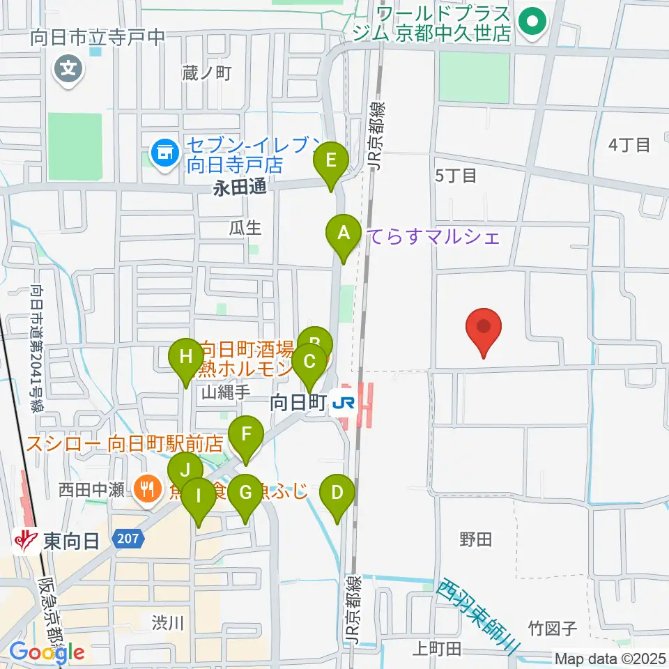 占部弦楽器製作所周辺のファミレス・ファーストフード一覧地図