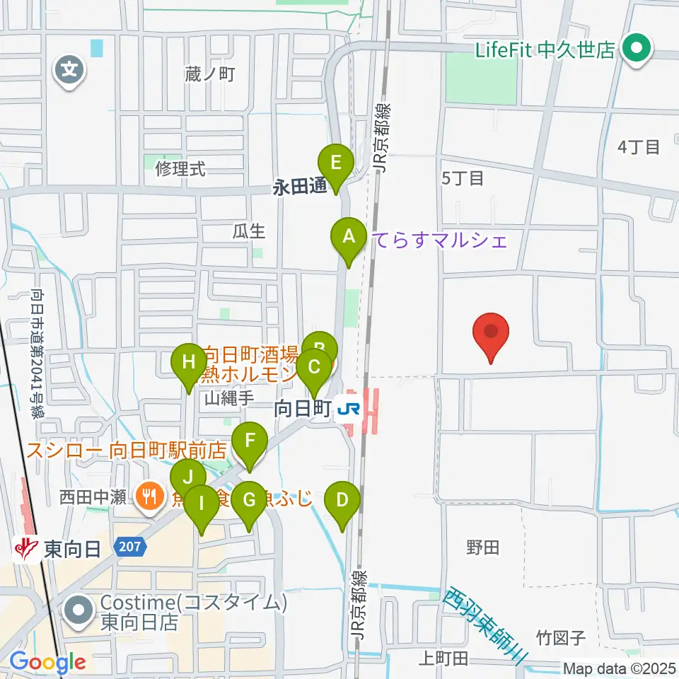 占部弦楽器製作所周辺のファミレス・ファーストフード一覧地図