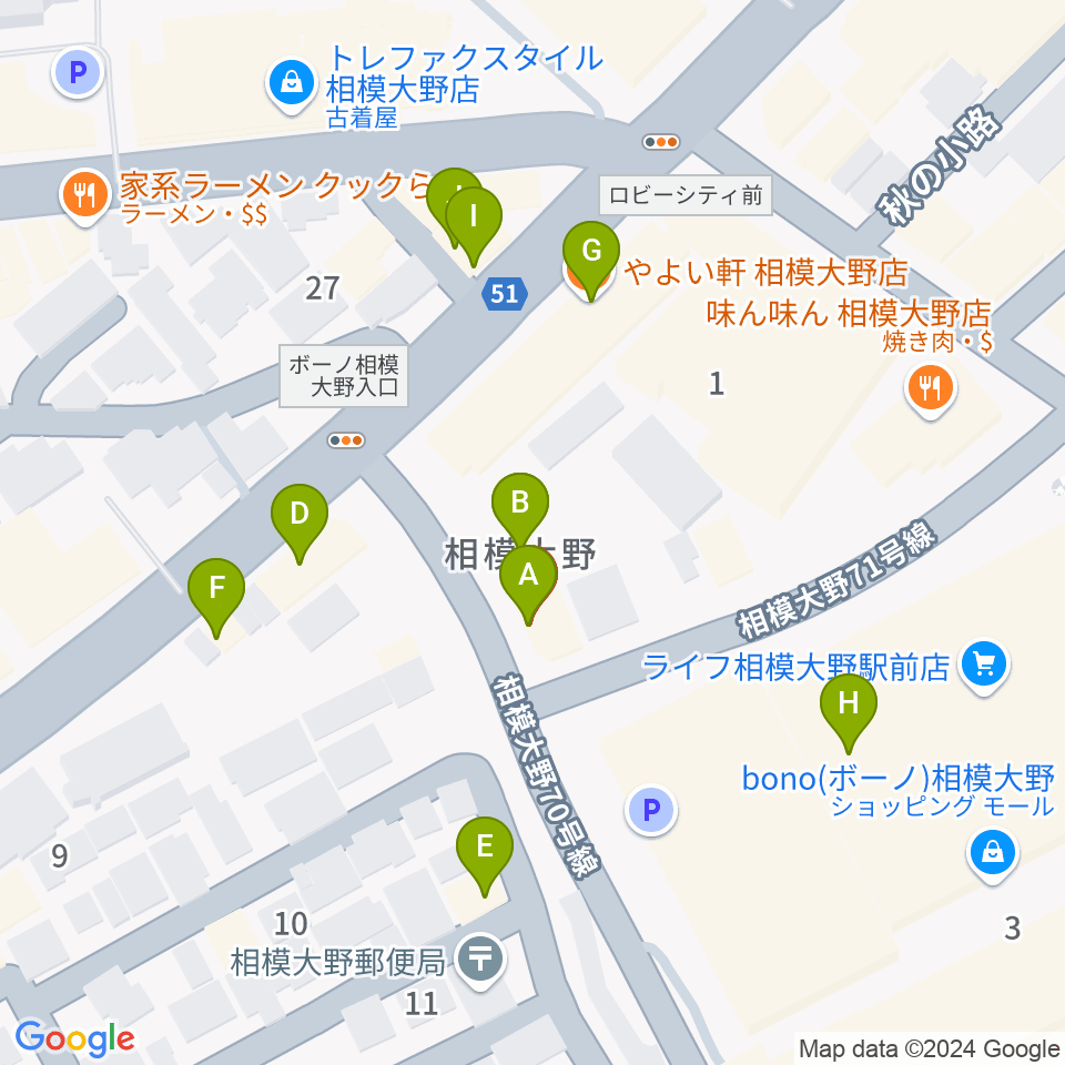 弦楽器タニカワ周辺のファミレス・ファーストフード一覧地図