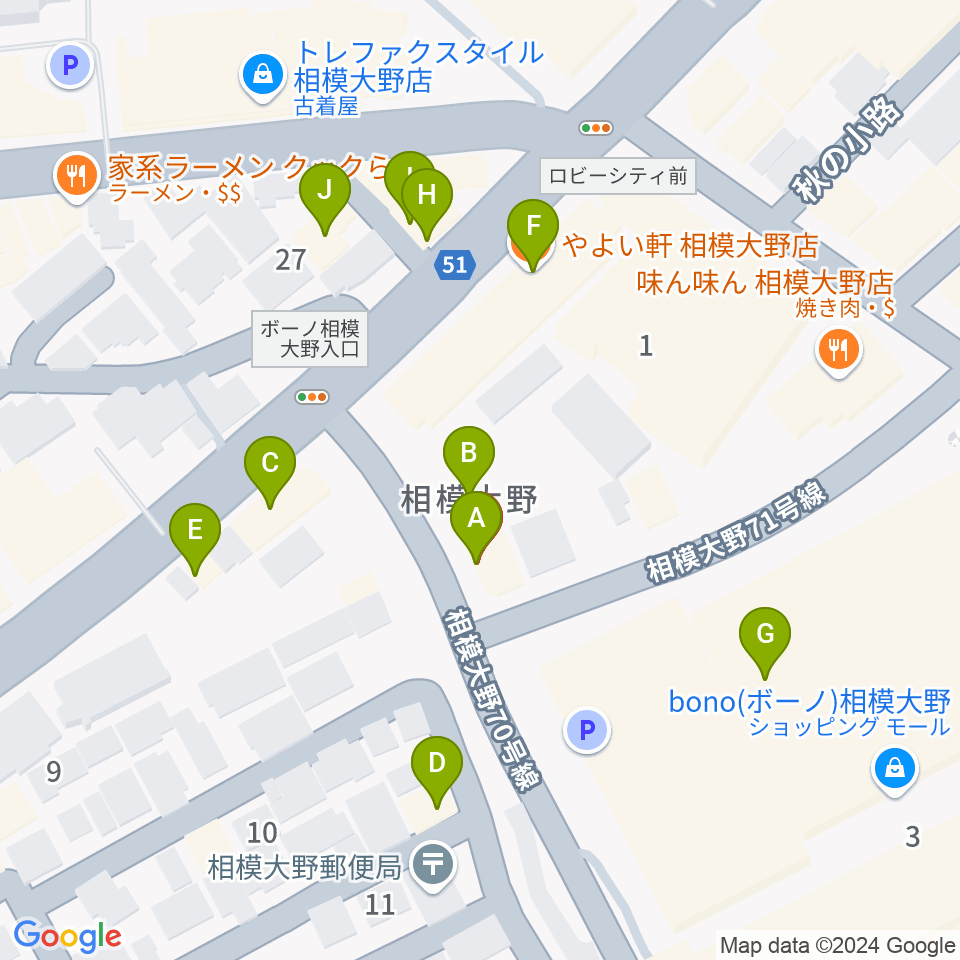 弦楽器タニカワ周辺のファミレス・ファーストフード一覧地図