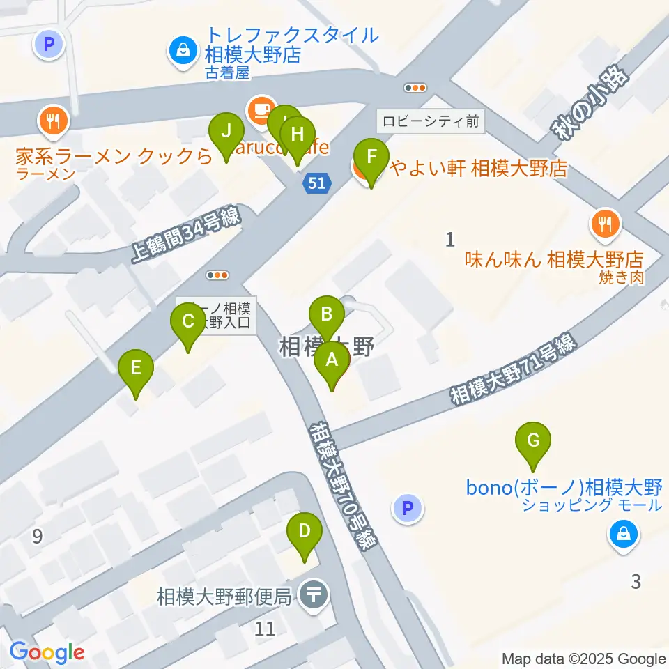弦楽器タニカワ周辺のファミレス・ファーストフード一覧地図