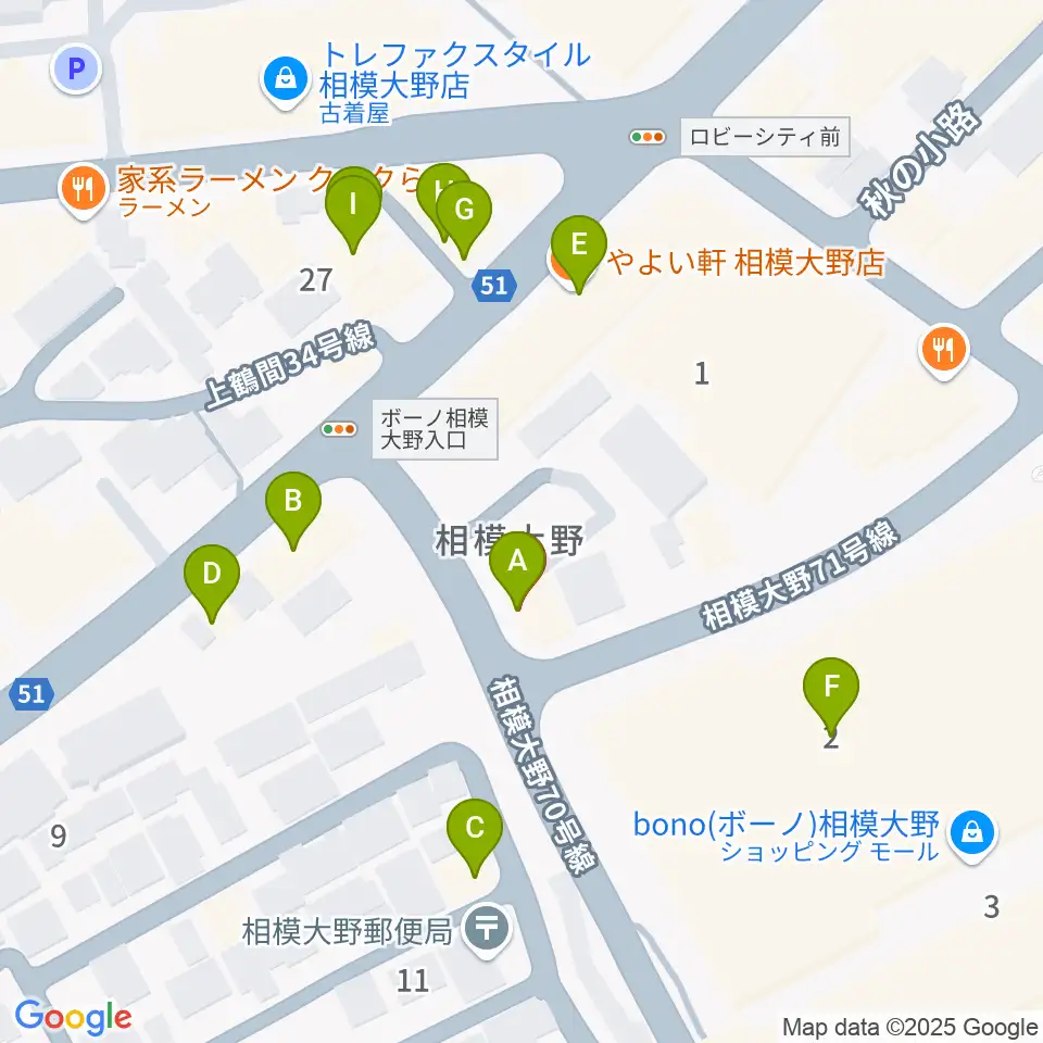 弦楽器タニカワ周辺のファミレス・ファーストフード一覧地図
