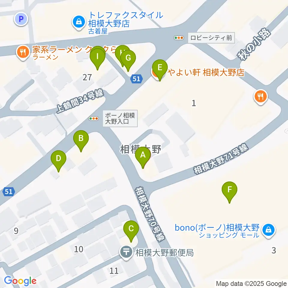 弦楽器タニカワ周辺のファミレス・ファーストフード一覧地図