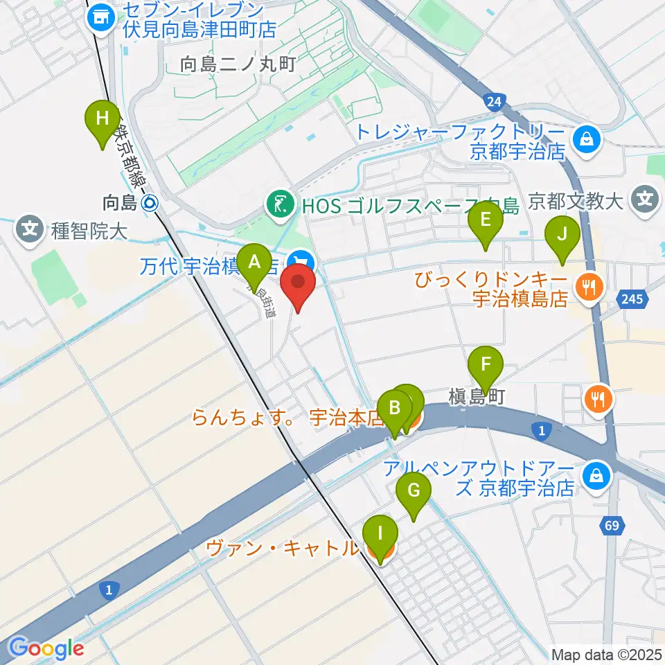 ヒガシ絃楽器製作所 オリエンテ周辺のファミレス・ファーストフード一覧地図