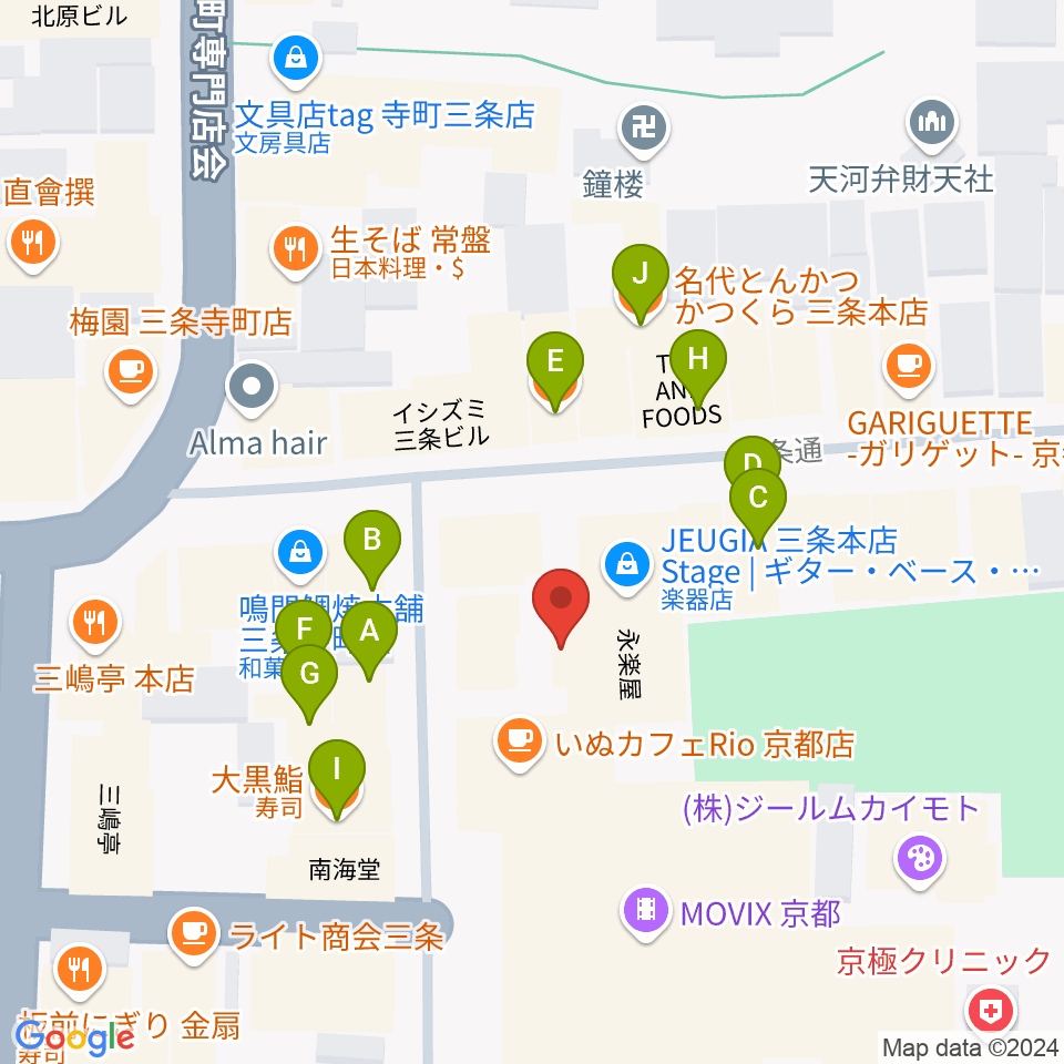 JEUGIA三条本店周辺のファミレス・ファーストフード一覧地図