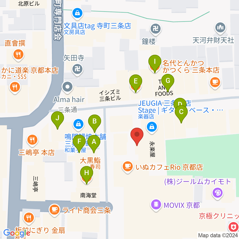 JEUGIA三条本店周辺のファミレス・ファーストフード一覧地図