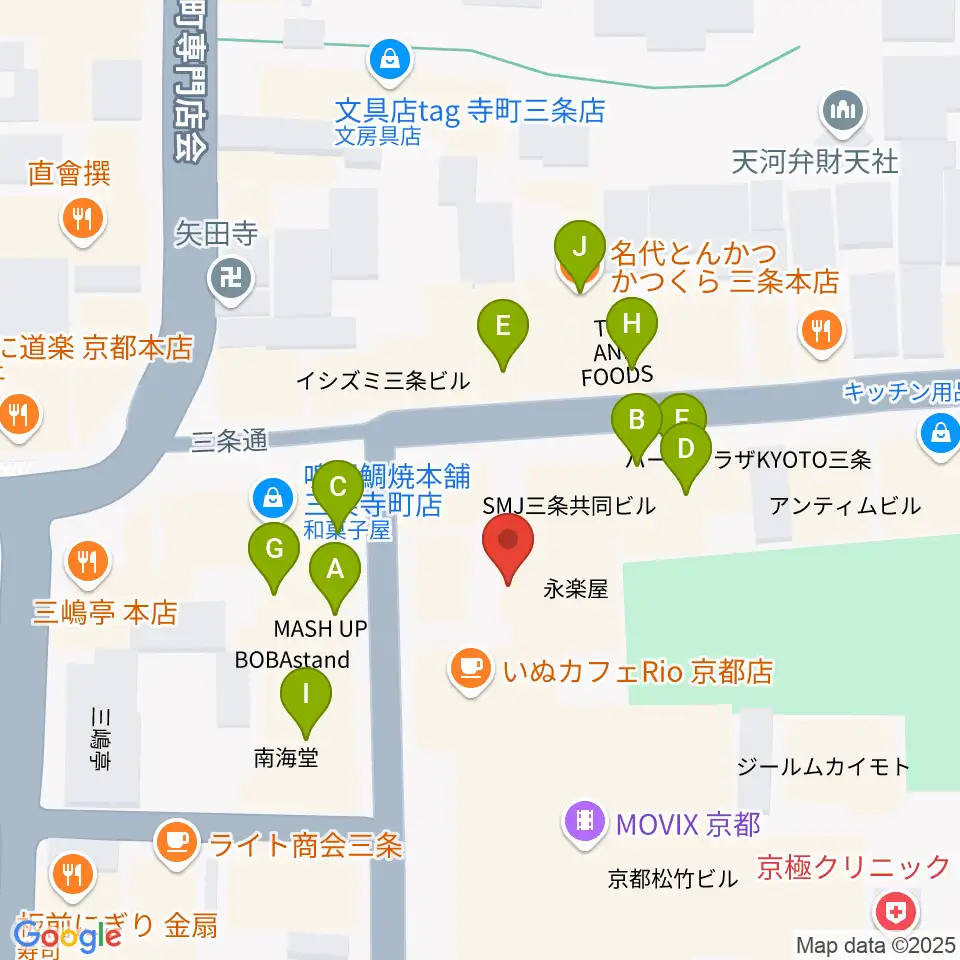 JEUGIA三条本店周辺のファミレス・ファーストフード一覧地図