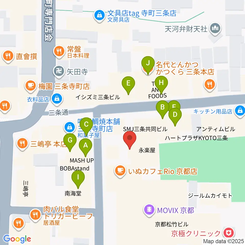 JEUGIA三条本店周辺のファミレス・ファーストフード一覧地図
