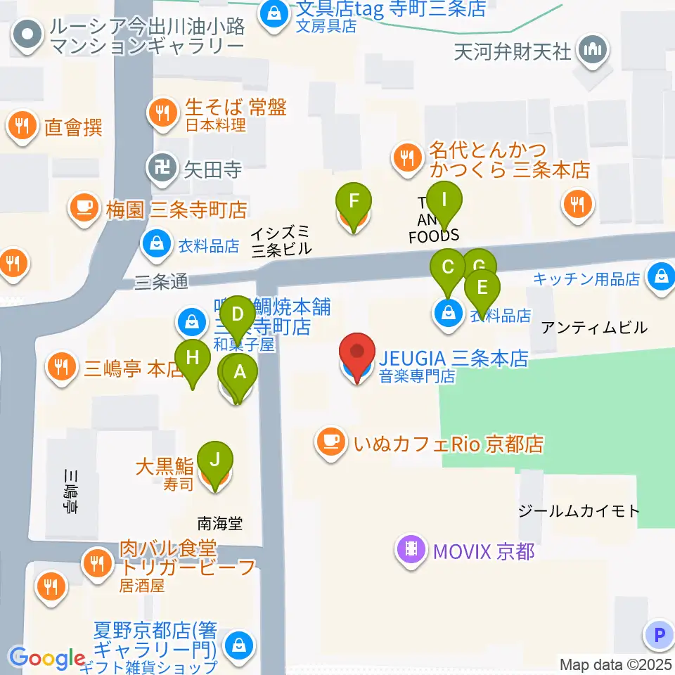 JEUGIA三条本店周辺のファミレス・ファーストフード一覧地図